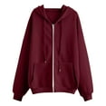 thumbnail image 3 of Rigardu Zip Up Hoodie Women Zip Up Coats for Women Women's Fall Jacket Oversized Pocket Sweatshirt Casual Drawstring Clothing Zipper Track Jacket Solid Color Long Sleeve Hooded Tops, 3 of 4