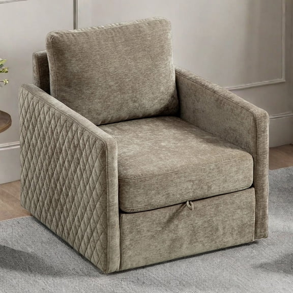 MDQMD 29.5"Swivel Accent Chair with Storage Large Backrest,Chenille Modern Accent Chair,360 Swivel Storage Chair for Bedroom,Upholstered Armchair,Taupe Living Room Chairs