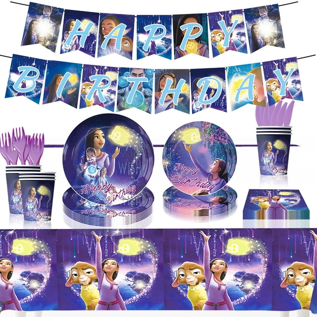 Suministros para fiestas temáticas de cumpleaños con temática de Star Wish Wish Wish, vajilla decorativa, plato de papel, taza, pañuelo, mantel, cuchillo, tenedor, cuchara, vajilla, traje