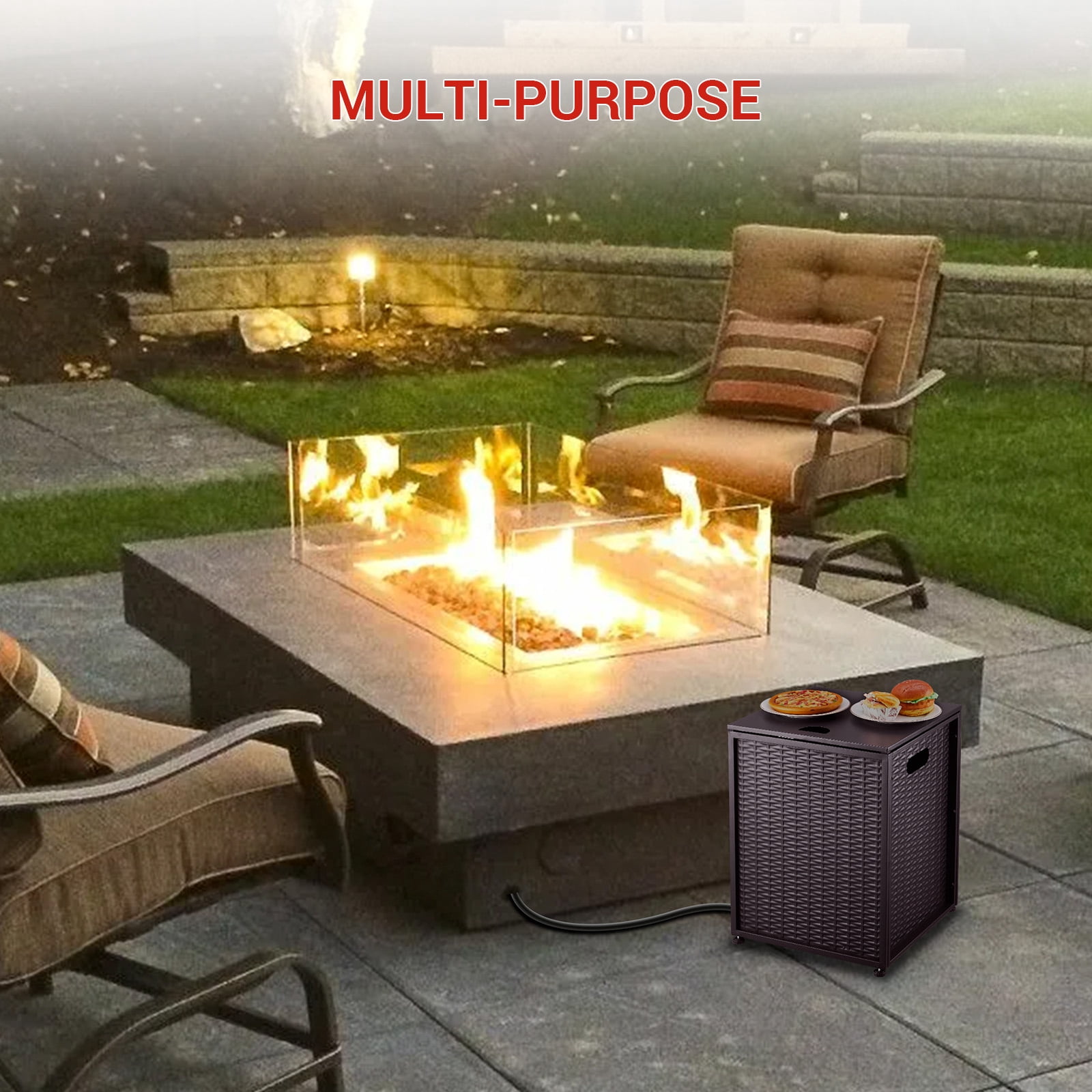 16'' Rattan Propane Tank Cover Hideaway Side Table 20 lbs Propane Gas Holder for Gas Fire Pit, Grill, Griddle & Stoves, Bronze