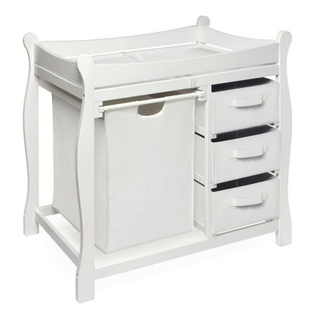 UPC: 0046605524008 | Badger Basket Sleigh Style Baby Changing Table with Hamper and 3 Baskets – White