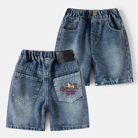 Boys Shorts Denim Cartoon Embroidery Loose Casual Summer Shorts for Boys Stylish Size 2-3Y