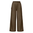 thumbnail image 4 of LEAVINGSUO Womens Wide Leg Sweatpants Fashion Solid Color Loose Elastic Waist Drawstring Strap Cargo Long Pants Brown S, 4 of 7
