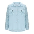 thumbnail image 3 of Trendy Denim Jackets for Women with Sequins Tassels Lapel Button Down Ripped Jean Coat Pockets Fall Outerwear (M, Light Blue), 3 of 5
