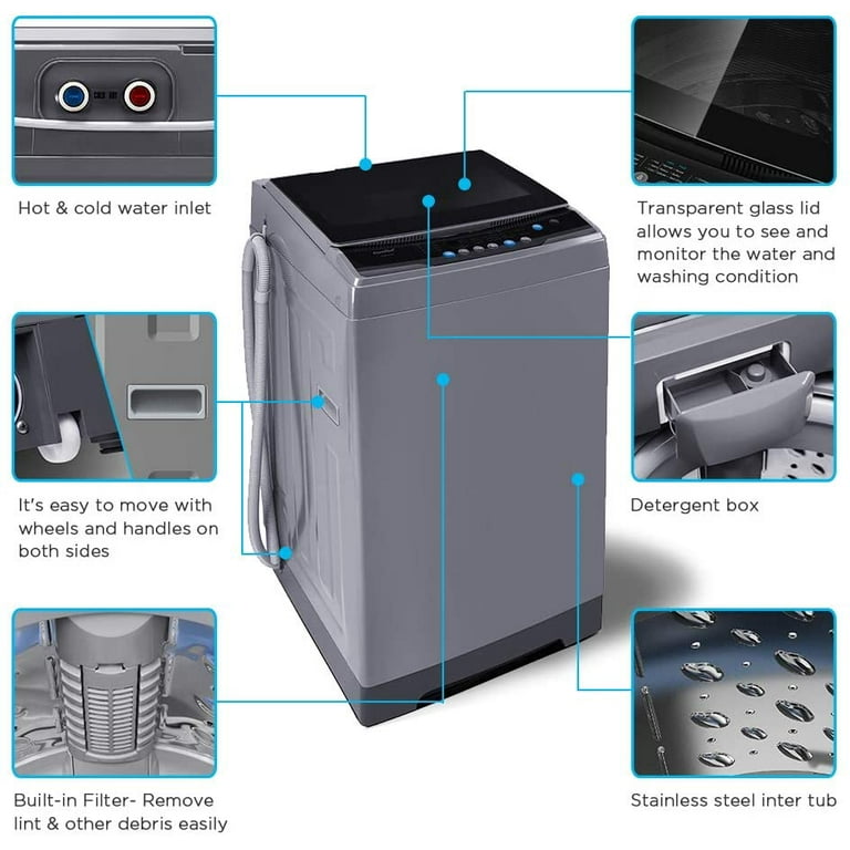 Comfee Portable Washing Machine, 0.9 CU.FT Compact Washer with LED Display, 5 Wash Cycles, 2 Built-In Rollers, Space Saving Full-Automatic Washer