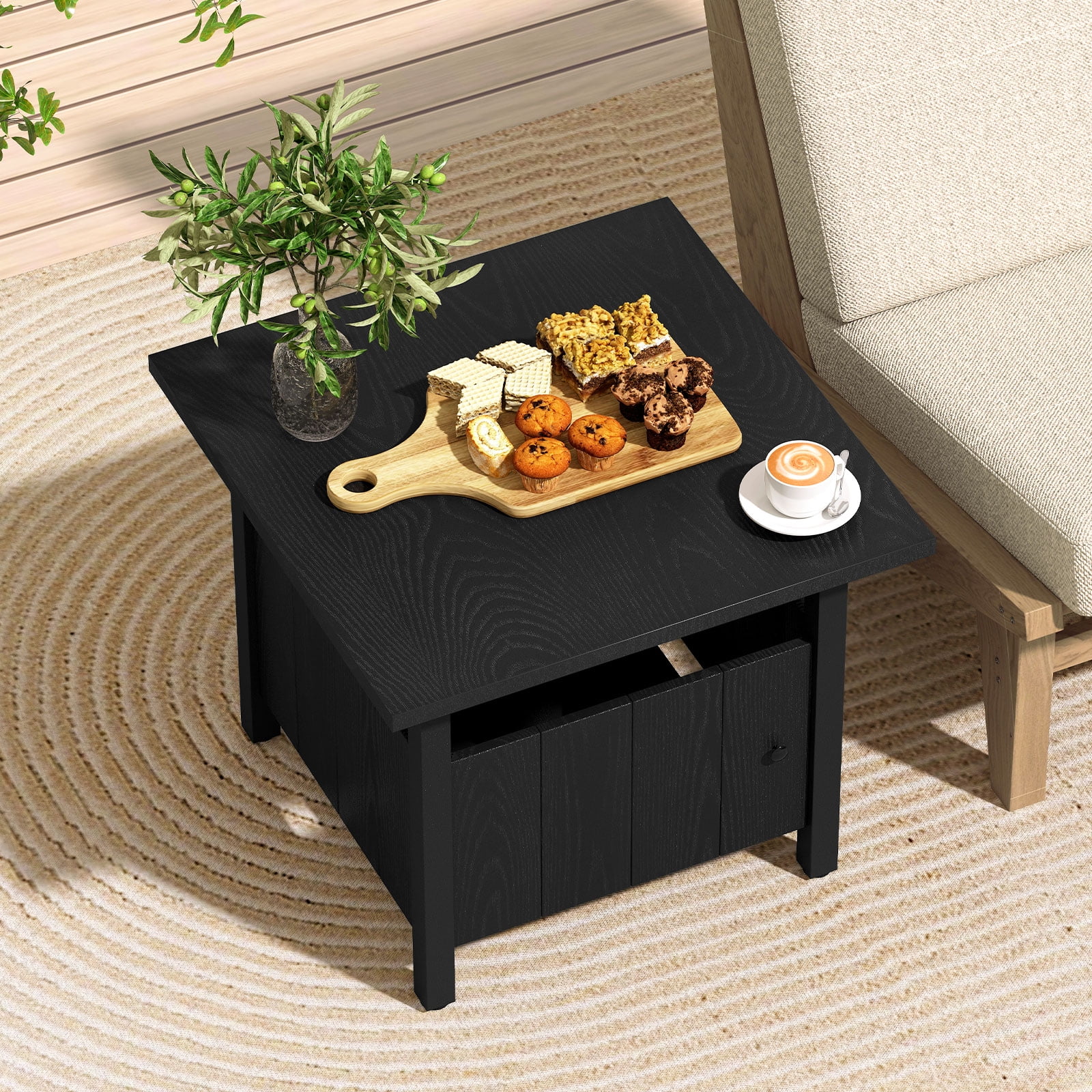 Gymax Outdoor Side Table w/ 1.89'' Umbrella Hole Patio Umbrella Table Base Stand