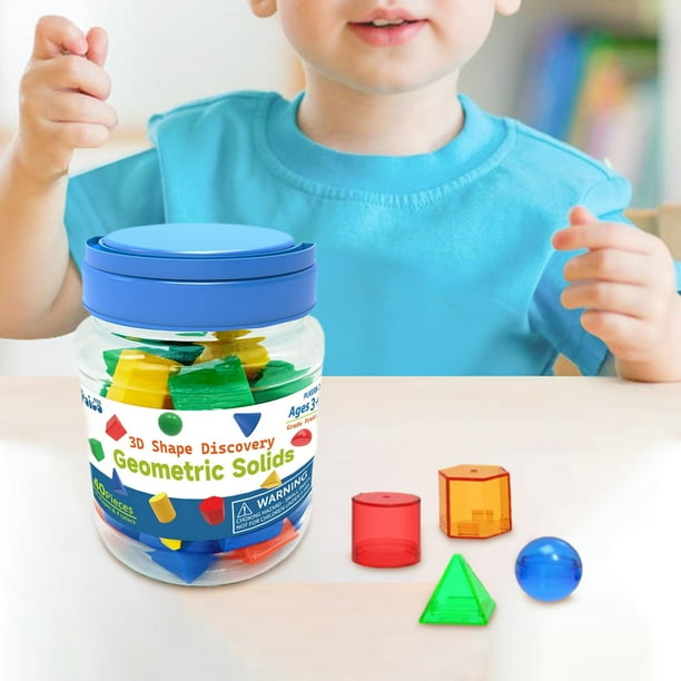 Juego de bloques de sólidos geométricos de 60 piezas, juguetes de manipulaciones de mesa, juguetes de aprendizaje, formas geométricas para preescolar,
