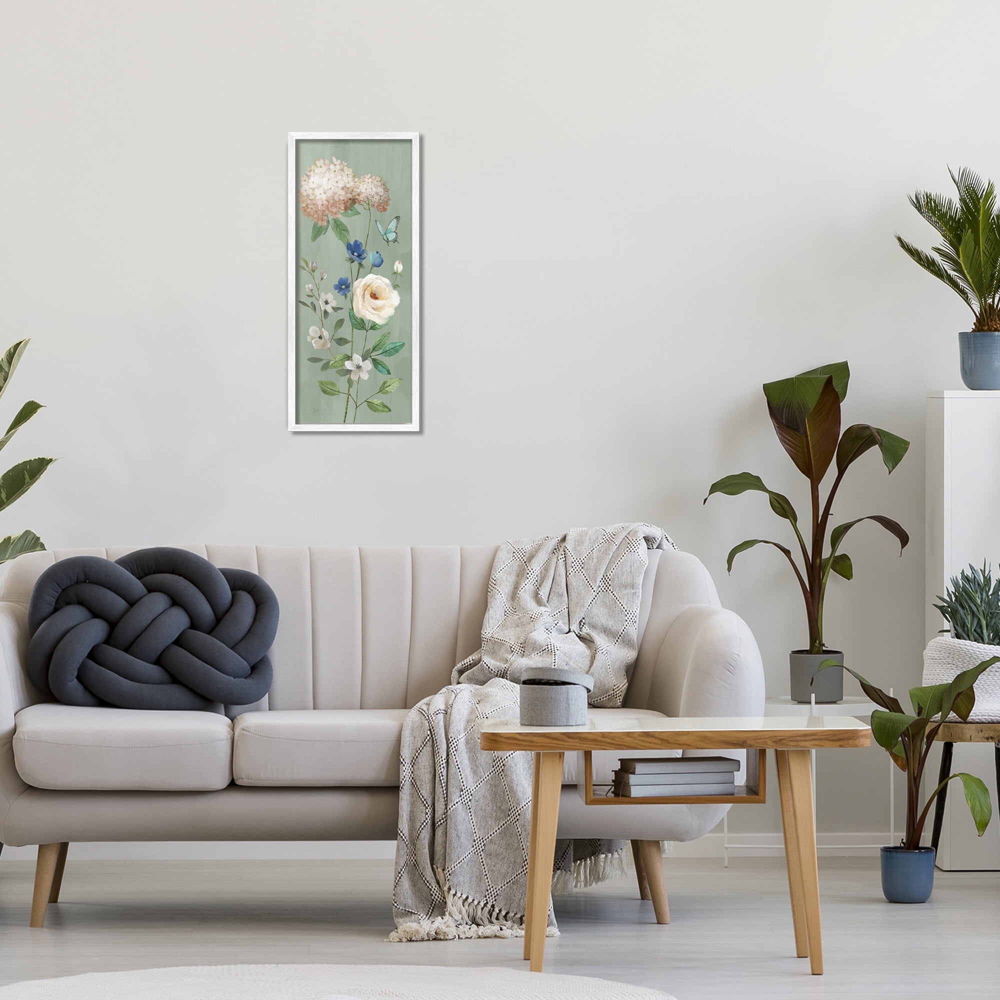 Stupell Industries Hydrangea & Rose with Butterfly White Framed Giclee Art, design by Nan