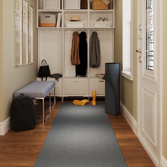 24 in. Wide x Cut-to-Length Non-Slip, All-Weather, Heavy-Duty Utility Runner Rug Absorbent, Dirt-Trapping, Kid and Pet Safe for Entryways and High-Traffic Areas, Gray