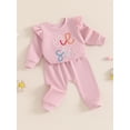 thumbnail image 3 of Suealasg 2Pcs Baby Girls Fall Outfits 3 6 Months Newborn Girls Long Sleeve Letter Print Romper Long Pants 12 18 Months Infant Girls Autumn Clothes, 3 of 8
