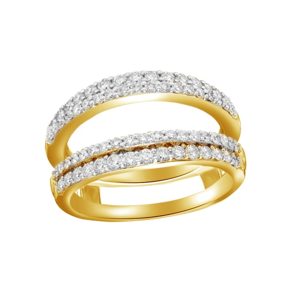 AFFY White Natural Diamond Double Row Solitaire Enhancer Ring in 14k Yellow Gold (1 Cttw)