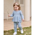 thumbnail image 3 of 6 Months Baby Girls Clothes 12 Months Girls Fall Winter Outfits Set Solid Color Infant Girl Long Sleeve Sweatshirt Top Pants Set Light Blue, 3 of 6