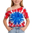 thumbnail image 5 of Girls 4th of July Off Shoulder Patriotic Tie Dye Top American Flag Stars Red White Blue Multicolor Short Sleeve Summer Casual Shirt for Kids,Size 11 T, 5 of 9