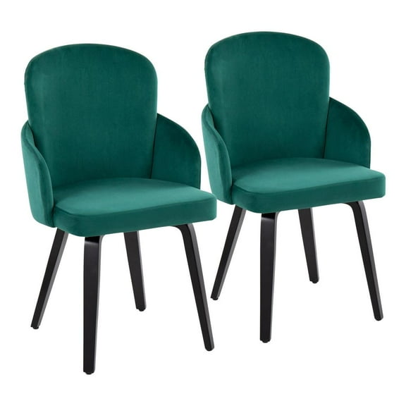 LumiSource Black Wood, Green Velvet, Gold Metal Dahlia Dining Chair - Set of 2