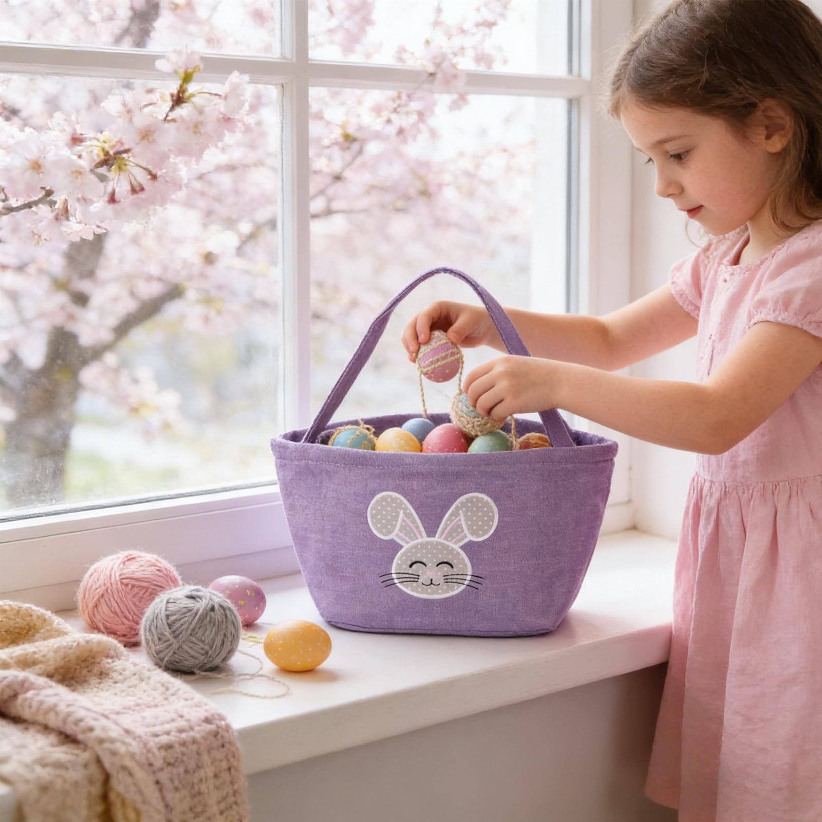 Lunxisen 4 Pcs Easter Basket Ear Bag Decoration Imitation Linen Holiday Gift Party Favor Spring Celebration