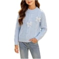 thumbnail image 2 of Little Girls Cable Knit Chiffon Bow Sweater Soft Holiday Crew Neck Long Sleeve Fall Winter Kids Pullover Blue 1-2 Years, 2 of 7