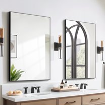 Lirago Rectangular Wall Mirror Set of 2, Bathroom Mirror with Aluminium Alloy Frame, Black