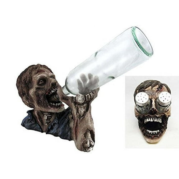 Walking Undead Zombie Wine Bottle And Salt Pepper Shakers Holders Figurine Set