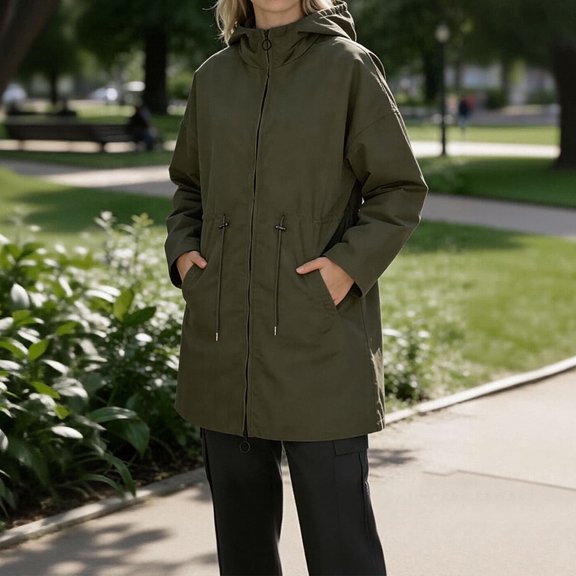 ClodeEU Women's Waterproof Trench Coat With Hoodeid,Padded Parka Synthetic Insulated Jacket Army Green,Womens Plus L