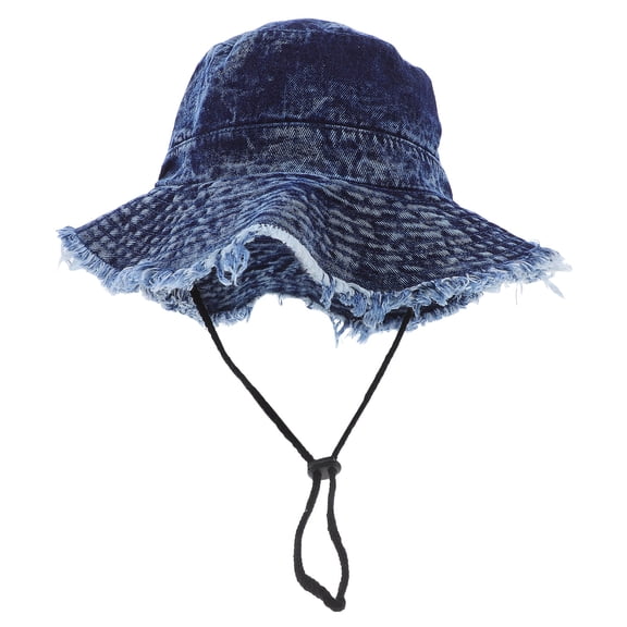 KAKOWELY Frayed Edge Denim Sun Hat Dark Blue Breathable Outdoor Hat for Travel and Beach