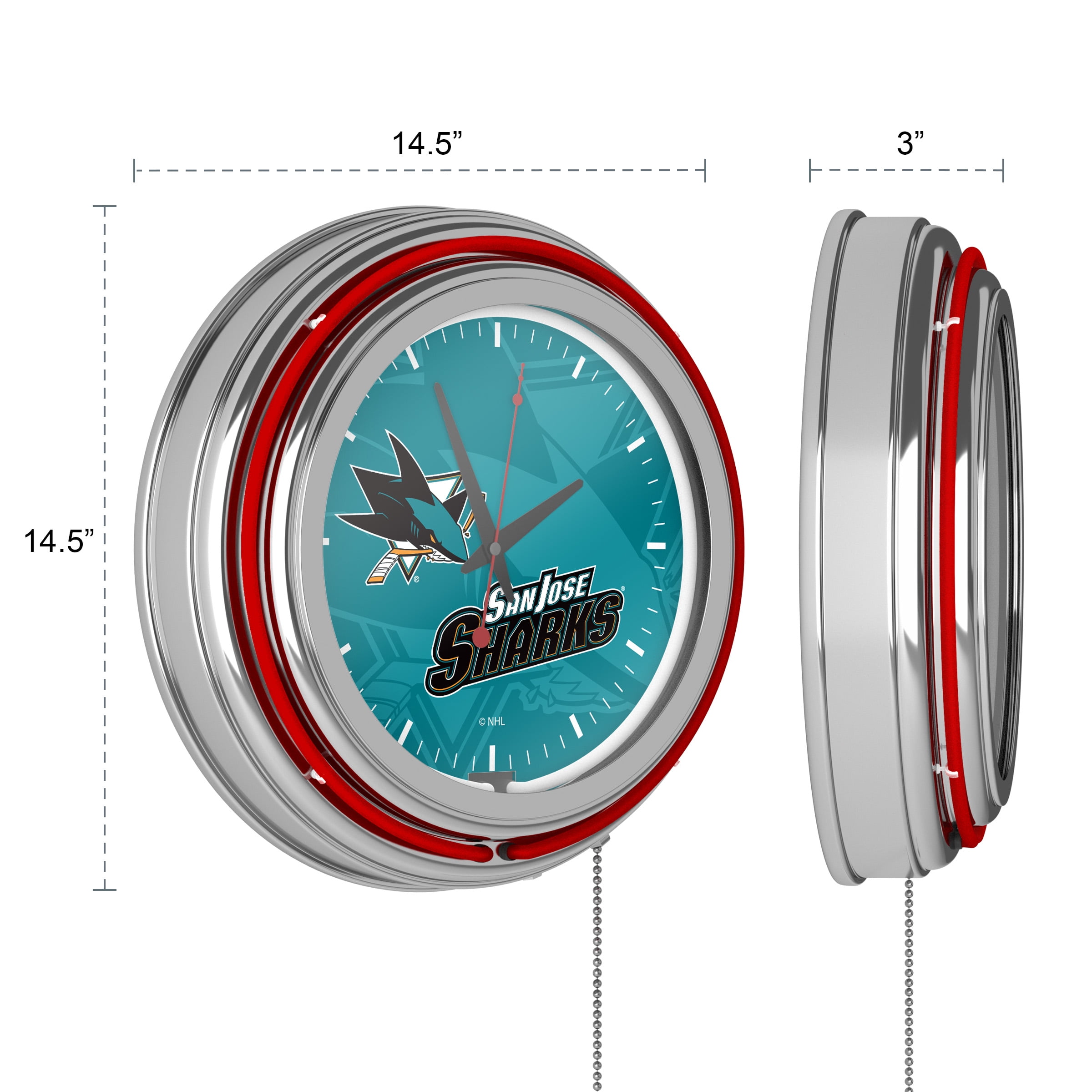 San Jose Sharks Watermark Retro Neon Analog Wall Clock with Pull Chain