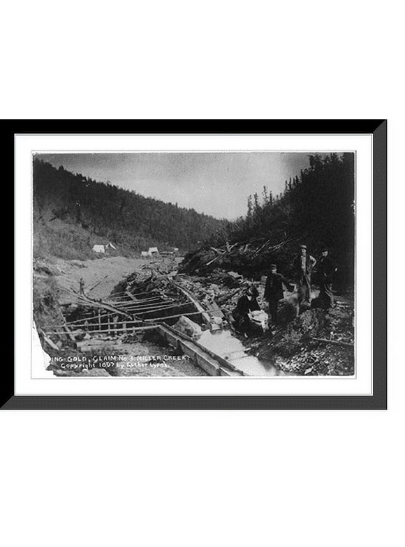Historic Framed Print, Mining gold, Claim No. 3, Miller Creek, 17-7/8" x 21-7/8"