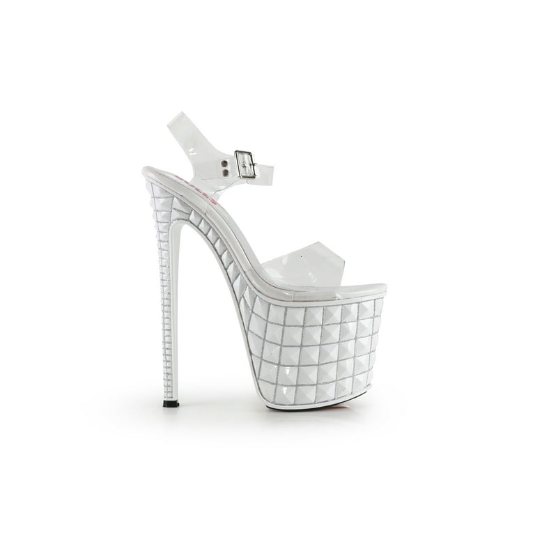 Sexy Exotic Strappy Platform Women's Clear Heel Sandals in Silver