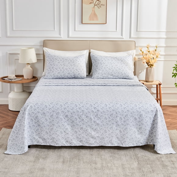 Gogreen 4PC Deep Pocket King Sheet Set Fit 16", Breathable Microfiber Soft King Size Sheet Set, Hotel Style Bed Sheet Set, Gift for Women, Men - Gray Flower