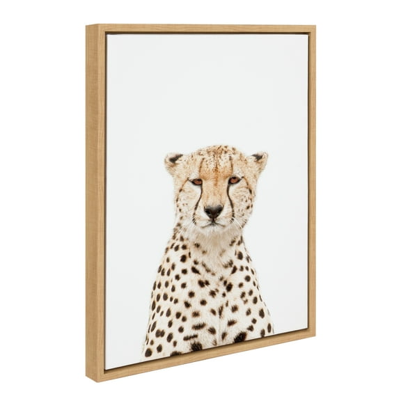 Kate and Laurel Sylvie Cheetah Portrait Framed Canvas Wall Art by Amy Peterson Art Studio, 18x24 Natural, Modern Jungle Animal Portrait Art for Wall