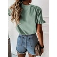 thumbnail image 3 of PRETTYGARDEN Women's Short Sleeve Casual T Shirts Summer Ruffle Plain Round Neck Loose Fit Tee Blouse Tops, 3 of 7