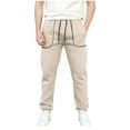 thumbnail image 4 of Men's Tapered Leg Sweatpants Cotton Fleece Fall Winter Sports Athletic Joggers Trousers Solid Color Sweat Pants (3XL, Khaki), 4 of 7