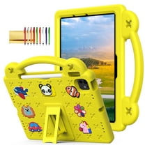 TECH CIRCLE Case for iPad Air 13",iPad Pro 13" 2024 M4 Kids Case,iPad Pro 12.9 Case 6th/5th/4th/3rd Gen,Cartoon Panda Shockproof Rugged Lightweight Convertible Stand Handles Kids Friendly Case,Yellow