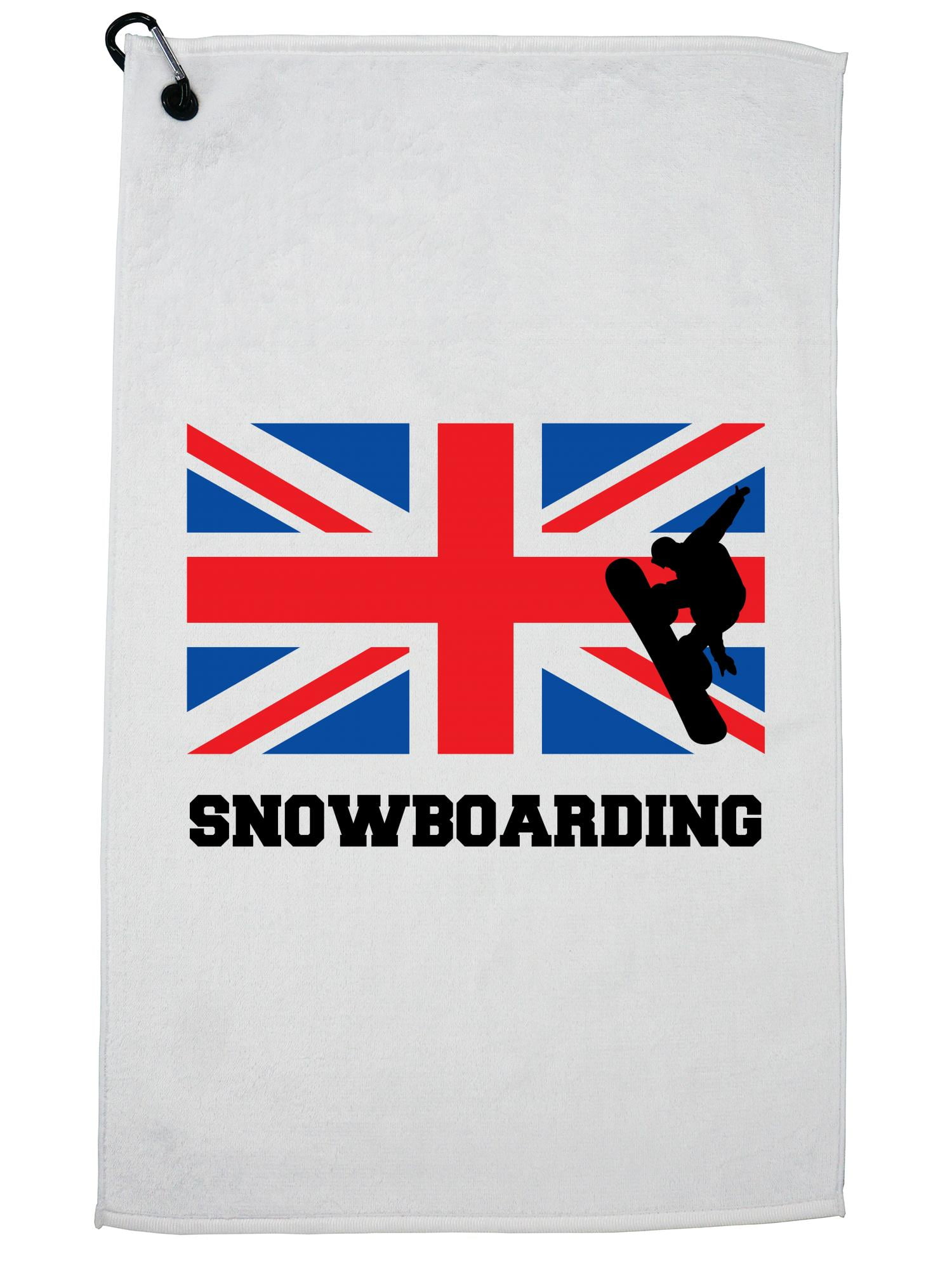 Great Britain Olympic Snowboarding Flag Silhouette Golf Towel with Carabiner Clip by Hollywood Thread