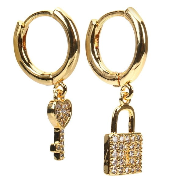 Golden Padlock Dangle Earrings for Women Trendy Asymmetrical Costume Jewelry for Decoration