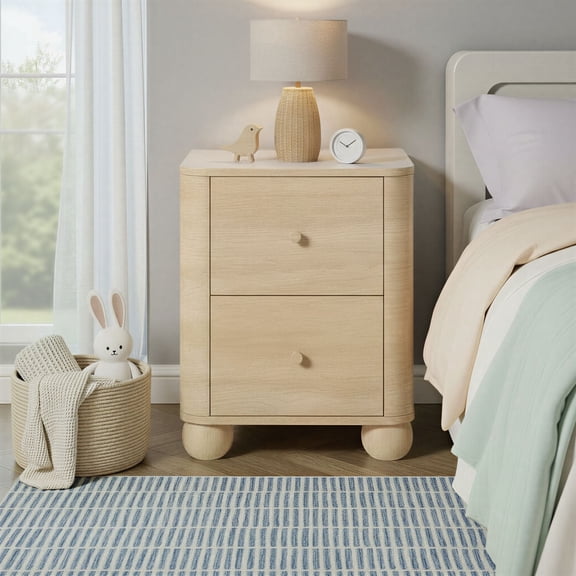 Modern Wood Kids 2 Drawer Nightstand with Round Feet - Coastal Oak