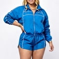 thumbnail image 6 of VISALY Women Oversized 2 Piece Tracksuits Set Long Sleeve Zip Up Cropped Jacket Lounge Athletic Jogger Shorts Travel Athletic Casual Workout Sweatsuits Outfits 2 Piece Windbreaker Short Sets Blue Xl, 6 of 9