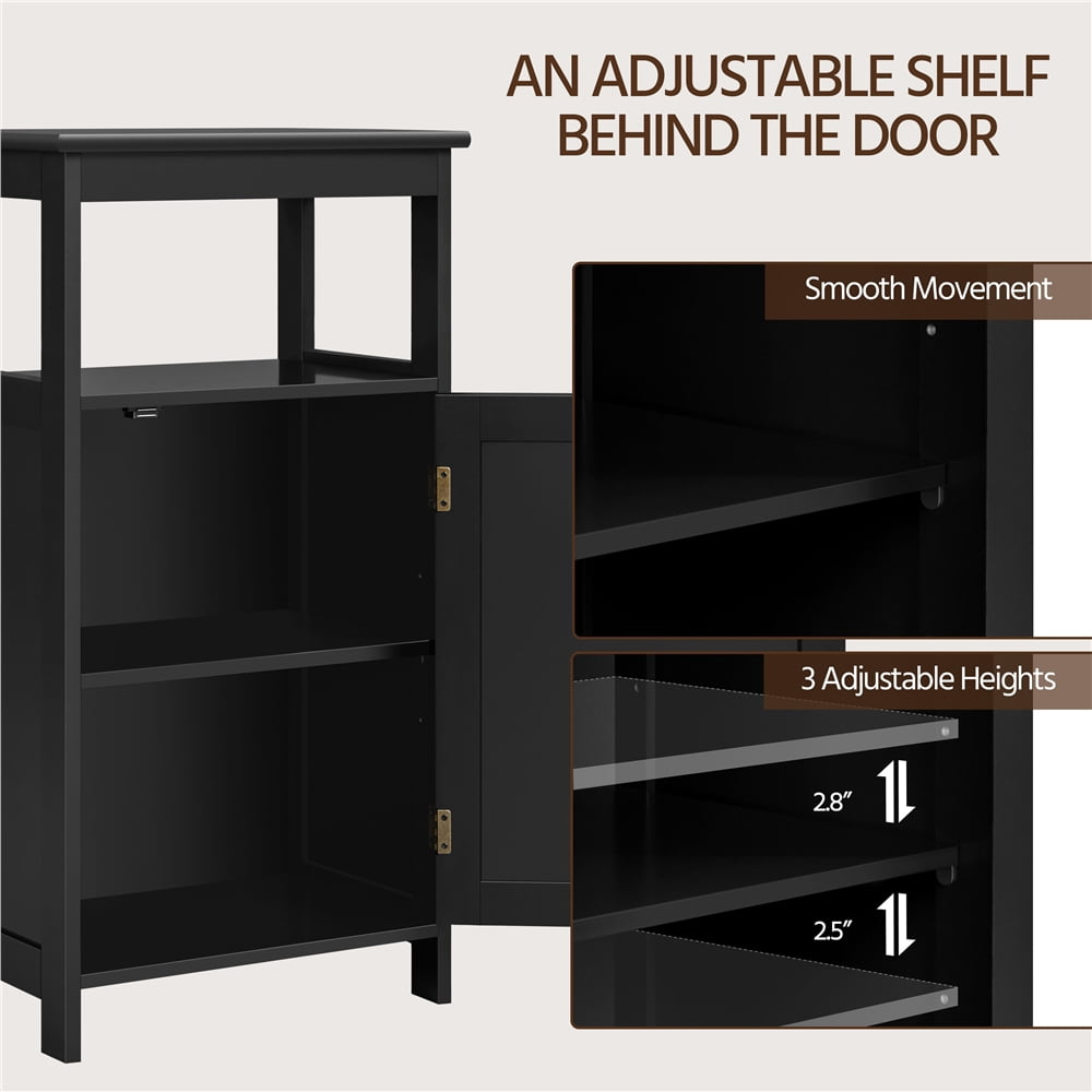 Yaheetech 4 Tier Bathroom Storage Cabinet with Adjustable Shelf, Black