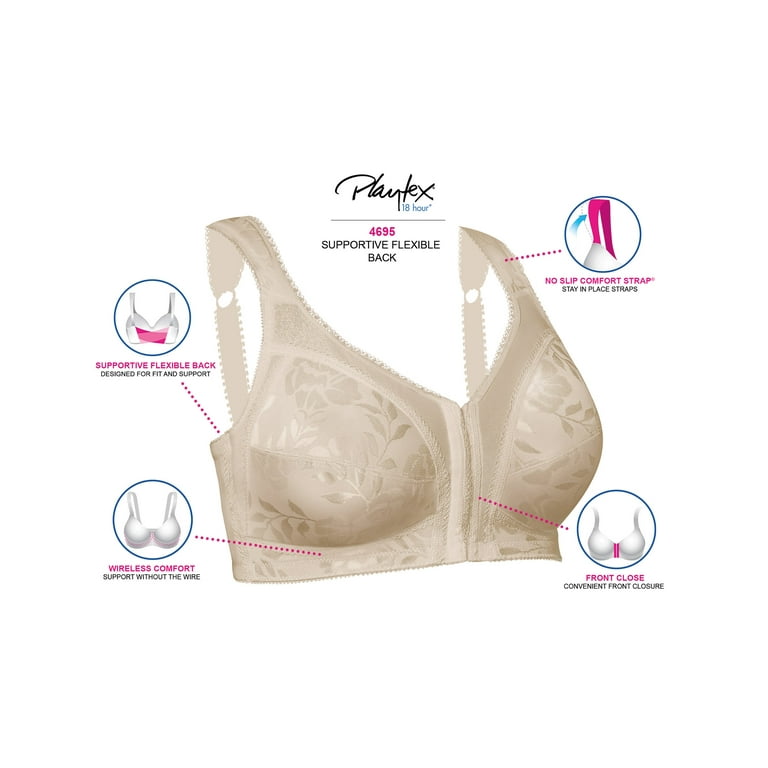 Playtex 18 Hour Supportive Flexible Back Front-Close Wireless Bra White 36C  Women's 