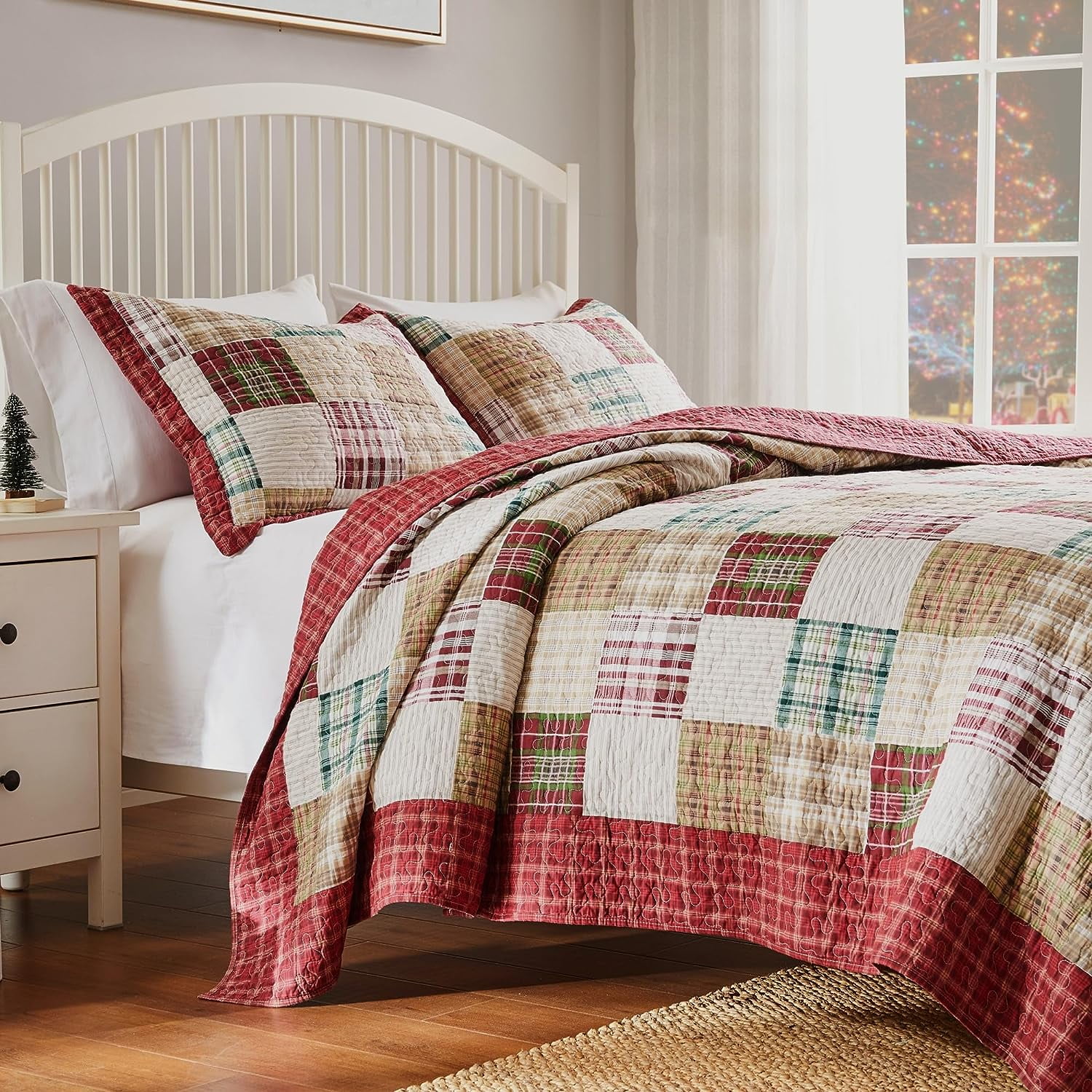 Greenland Home Fashions Oxford Cotton Quilt Set, Reversibe, 3-Piece Full/Queen, Red