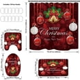 thumbnail image 2 of Juego de cortinas de ducha de Navidad para baño, 4 piezas de cortina de ducha de Navidad/alfombras de baño antideslizantes/tapa de inodoro/alfombra de baño, decoración divertida de campanas de Navidad brillar Electrónica, 2 of 5