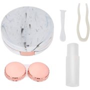 EIMELI Fashion Marble Contact Lens Case Kit, Portable Contact Lens Box Kit with Mirro 2 Colors Soaking Lenses Case with Mirror, Eye Care Kit, Rose Gold