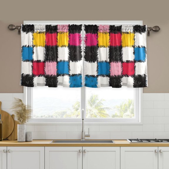 Yayeee Kitchen Curtains Set of 2 Light Filtering 57"x24" Over Sink Window Panels, White Checkered Pattern