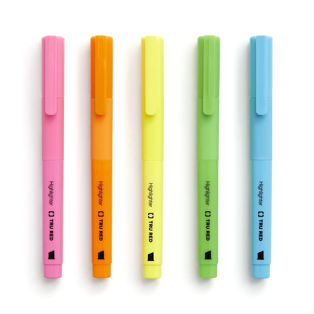 TRU RED Pocket Highlighter with Grip Chisel Tip Asst 5/Pack 24376661