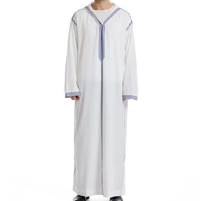 RXIRUCGD Men's Muslim Robe Arab Middle Robe Long Style Long Sleeve Neck Pocket Long Shirt Fashion Casual Robe, Light Gray, Size : TG