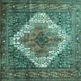 thumbnail image 1 of Ahgly Company Indoor Square Medallion Turquoise Blue Traditional Area Rugs, 7' Square, 1 of 4