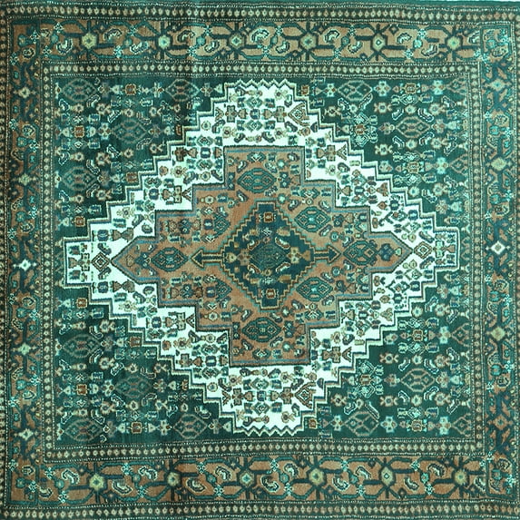 Ahgly Company Indoor Square Medallion Turquoise Blue Traditional Area Rugs, 7' Square