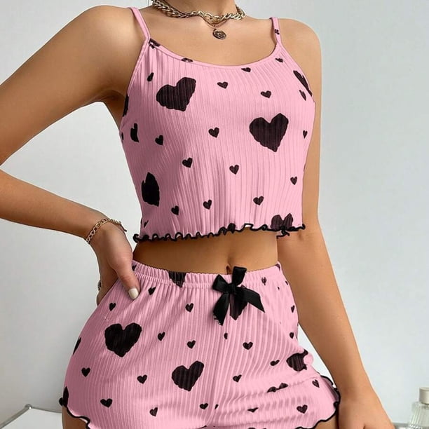 MKLEKYY conjunto de Pijama Deportivo para Mujer, Camisola, Lencería, Top y Pantalones Cortos con Estampado de Lechuga