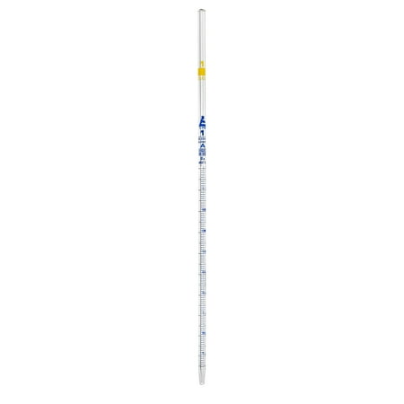 Serological Pipette, 1ml - Class A, Tolerance ?0.007ml - Blue Graduations - Color Code, Yellow - Calibrated for Delivery to Jet - Borosilicate Glass - Eisco Labs