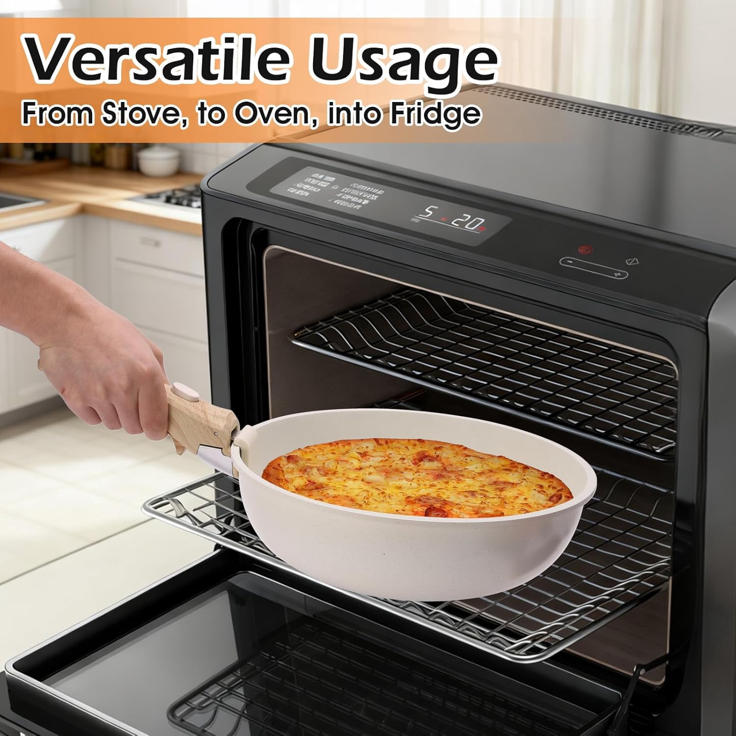 Removable Pot Handle, Universal Pan Handle, Replacement for Pots and Pans, Fits All Cookware with Silicone Oven Mitts & Measuring Spoons, Durable & Heat-Resistant, Wood-Like