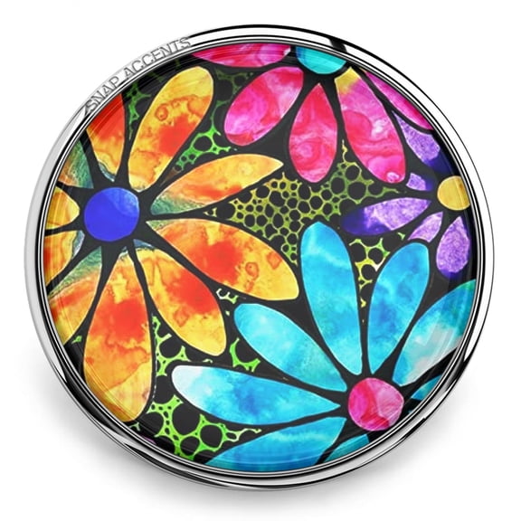 Snap Jewelry Watercolor Daisy Flowers, Multi-Color Ginger Charm 18MM Button, For Interchangeable DIY Customizable Accessories